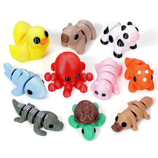 10PCS Mini Animals Set 3D Printed Little Animals Articulated Flexible Fidget Toy Mini Animal Figurines