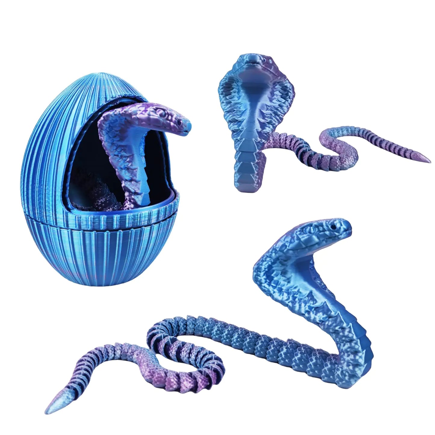 3D Printed Snake Eggs with Cobra Inside Rotary Gear Eggs Crystal Cobra Blue Purple
